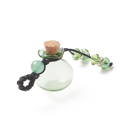 Colgantes de botella de corcho de cristal con forma de bolsa de la suerte decoraciones, botella de los deseos con cuentas de piedras preciosas y correa trenzada de nailon