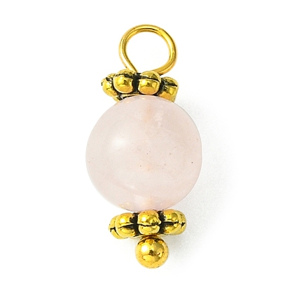 Breloques rondes en pierres précieuses naturelles mélangées, avec des perles intercalaires en forme de marguerite en alliage plaqué or antique et des boucles en laiton