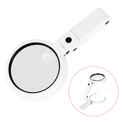 Lupa de plástico plegable de mano y de escritorio de abs., con lentes ópticas acrílicas y luz led de 8 pcs