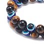 Gemstone & Natural Eyeless Obsidian & Resin Evil Eye Braided Bead Bracelet, Double Layer Gemstone Lucky Bracelet for Men Women