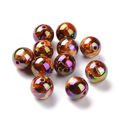 Placage uv perles acryliques irisées arc-en-ciel, une feuille d'or, ronde