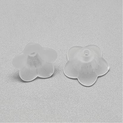 5-Petal Transparent Acrylic Bead Caps, Trumpet Flower Beads, Frosted