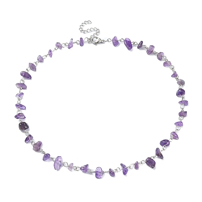 Natural Mixed Gemstone Chips Beaded Necklace, Platinum Iron Jewelry for Women