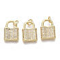 Brass Micro Pave Cubic Zirconia Pendants, with Jump Rings, Nickel Free, Lock, Clear