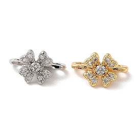 Brass Micro Pave Clear Cubic Zirconia Slide Charms, Clover