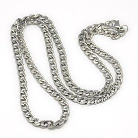 Модных мужских 201 цепи из нержавеющей стали бордюрный ожерелья, с карабин-лобстерами , 23.62 дюйм
