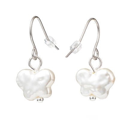 Plastic Pearl Butterfly Dangle Earrings, 304 Stainless Steel Jewelry for Women