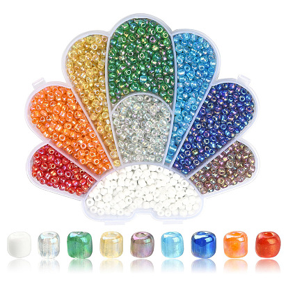 1730Pcs 9 Style 6/0 Round Glass Seed Beads, Transparent Colours Rainbow & Opaque Colours
