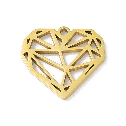 Pendentifs en acier inoxydable, creux, breloque coeur avec motif triangle