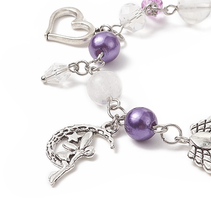 Bracelets à breloques cœur et fée en alliage, Bracelet en perles de plastique acrylique et abs pour femme