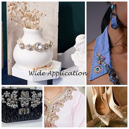 Sew on Rhinestone, Multi-strand Links, Glass Rhinestones, with Brass Findings, Garments Accessories, Drop, Golden