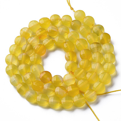 Natural Agate Beads Strands, Dyed & Heated, Faceted, Flat Round