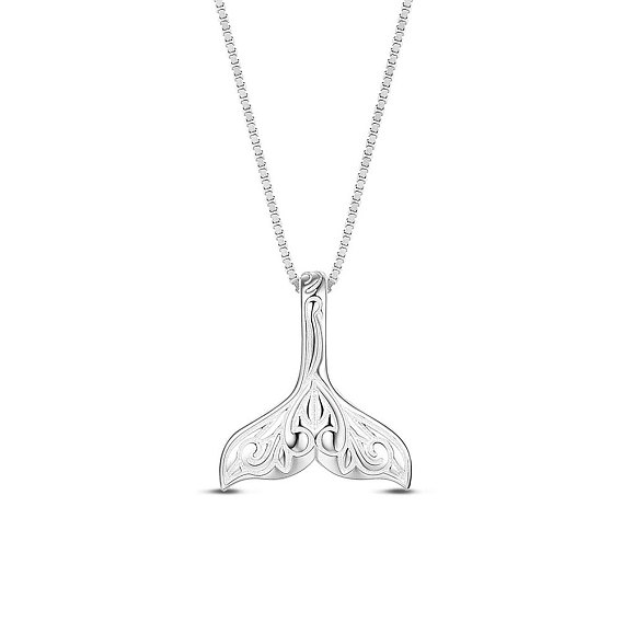 SHEGRACE Stylish 925 Sterling Silver Necklace, with Filigree Whale Tail Shape Pendant, 15.7 inch
