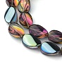 Transparent Electroplate Glass Bead Strands, Half Rainbow Plated, Teardrop