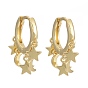 Brass Huggie Hoop Earrings, Long-Lasting Plated, Star and Moon