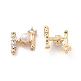 Brass Micro Pave Cubic Zirconia Cabochons, with ABS Imitation Pearl Beads, Nail Art Decorations