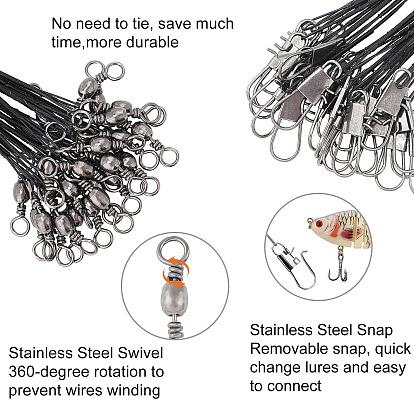 Steel Fishing Wire Leaders, Fishing Line Wire Leaders with Swivels and Snaps