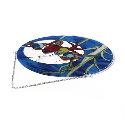 Attrape-soleil en acrylique à quatre oiseaux, avec des chaînes de fer, décoration murale de fenêtre, décor de panneaux peints à la main