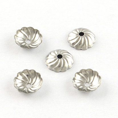 Flower 304 Stainless Steel Bead Caps, 8x2mm, Hole: 1mm