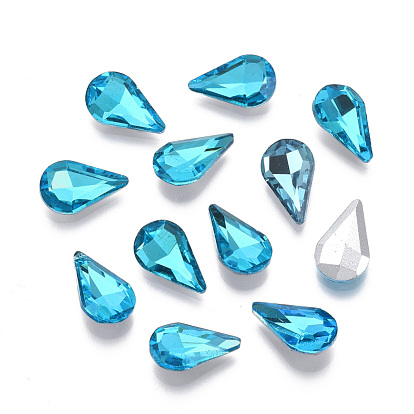 Pointed Back Glass Rhinestone Cabochons, Faceted, Back Plated, Teardrop
