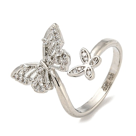 Brass with Cubic Zirconia Open Cuff Rings, Butterfly