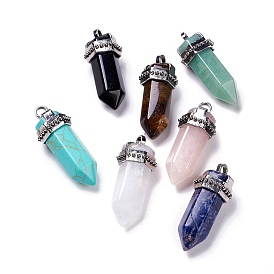 Gemstone Big Pendants, with Antique Silver Plated Alloy Findings, Cone