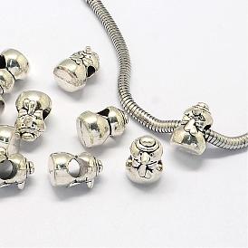 Perles européennes en alliage, Perles avec un grand trou   , bonhomme de neige, 13x10x9mm, Trou: 5mm