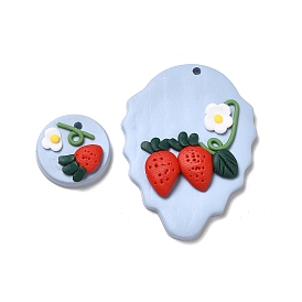 Ensembles de pendentifs en argile polymère faits à la main, plat rond & fraise avec breloque fraise