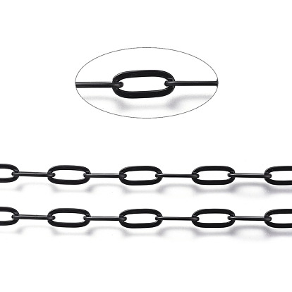 Ion Plating(IP) 304 Stainless Steel Cable Chains, Paperclip Chains, Drawn Elongated Cable Chains, Soldered, with Spool