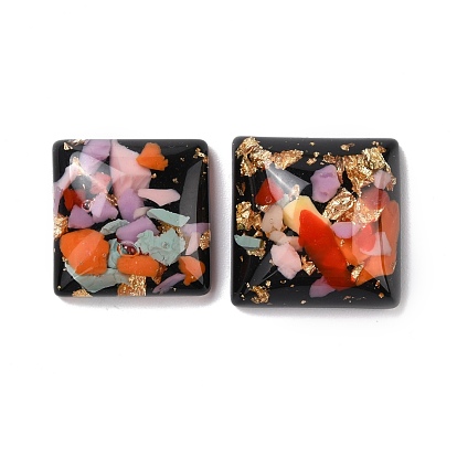 Transparent Resin Cabochons, with Flower & Gold/Silver Foil, Square