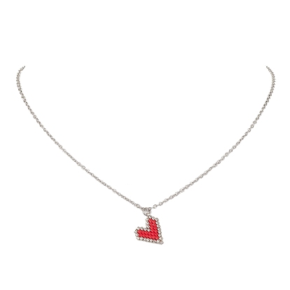 Glass Seed Heart Pendant Necklaces, 304 Stainless Steel Necklace