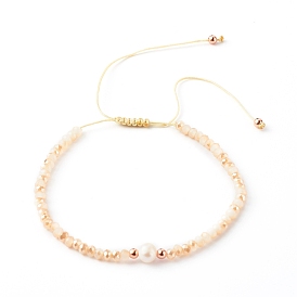 Bracelets de perles de nylon tressés réglables, avec des billes de verre plaquent