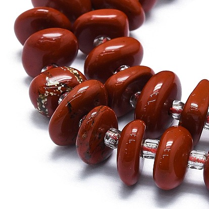 Rouge naturel perles de jaspe brins, avec des perles de rocaille, plat