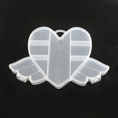 Récipients de stockage de perles en matière plastique, 9 compartiments, coeur avec l'aile