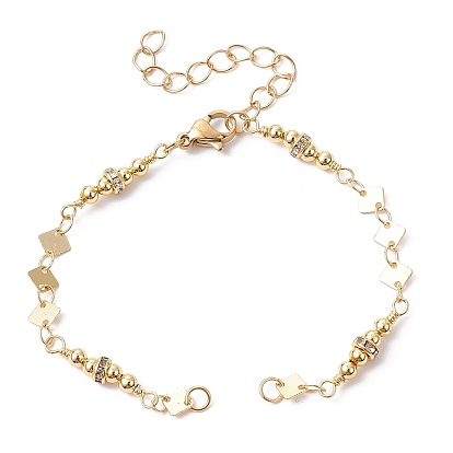 Rhombus Brass Link Bracelet Making, with Lobster Claw Clasp, Fit for Connector Charms