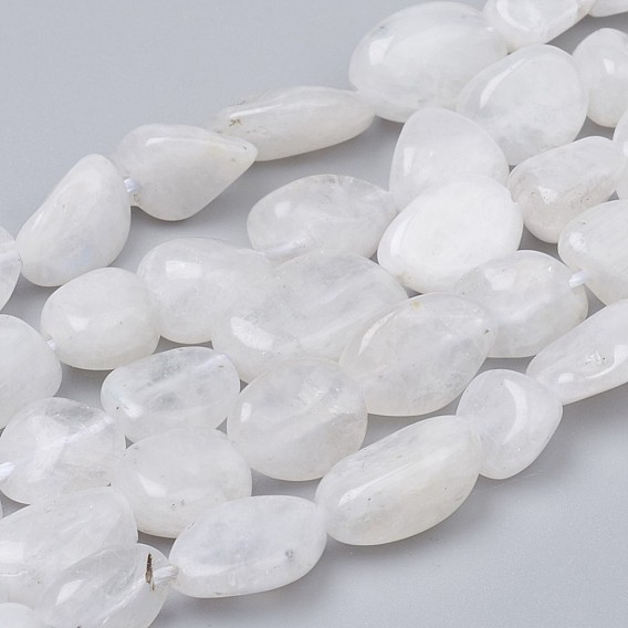 Natural Rainbow Moonstone Beads Strands, Nuggets, Tumbled Stone