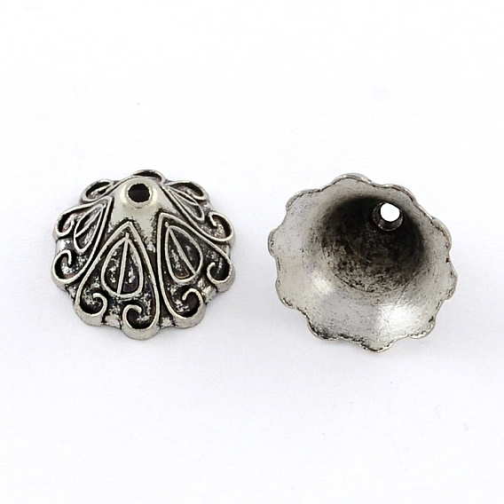 Tibetan Style Zinc Alloy Apetalous Bead Caps, Lead Free & Cadmium Free, 10x15mm, Hole: 1.5mm, about 384pcs/500g