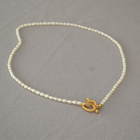 Romantic French Style Delicate Pearl Heart OT Buckle Short Necklace