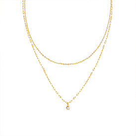 Layered Cubic Zirconia Necklace for Women - Choker Titanium Steel Jewelry