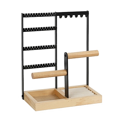 Multi Levels Rectangle Iron Earring Display Stands, Jewelry Display Rack, with Wood Basements Foundation