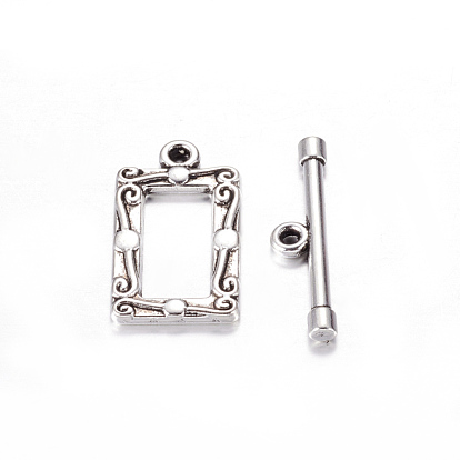 Tibetan Style Alloy Toggle Clasps, Lead Free and Cadmium Free, Rectangle: 20x11.5mm, Bar: 22x5mm, Hole: 2.5mm