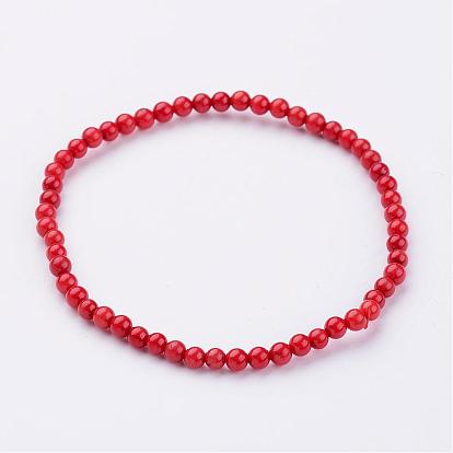 Natural Gemstone Beaded Stretch Bracelets, with Elastic Fibre Wire