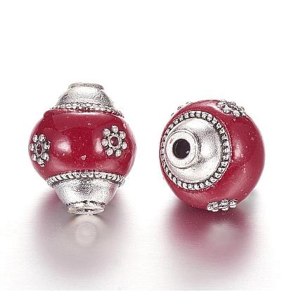 Handmade Indonesia Beads, Round, with Alloy Cores, Antique Silver