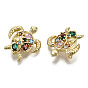 Hollow Brass Micro Pave Colorful Cubic Zirconia Pendants, Nickel Free, Turtle Shape