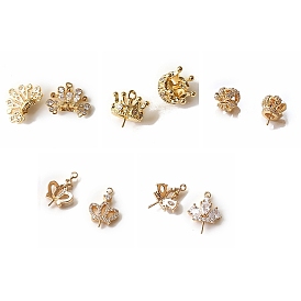 Brass Pave Clear Cubic Zirconia Head Pins, for Ghost Witch Baroque Pearl Making, Crown