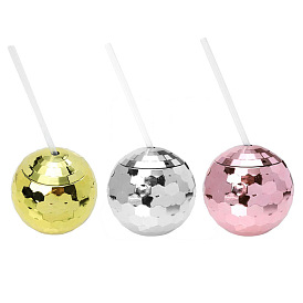 Disco Ball Cup with Lid and Straw,  Cute Sparkly Glitter Cocktail Cup, for Party Supplies