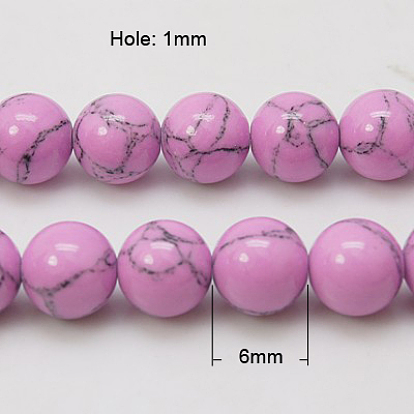 Synthetic Turquoise Beads Strands, Dyed, Round, 6mm, Hole: 1mm