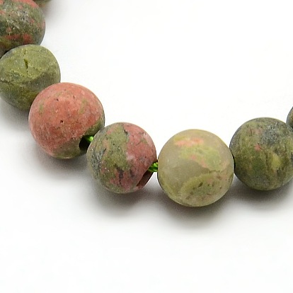 Frosted Natural Unakite Round Bead Strands