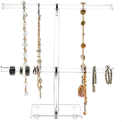 2 estante de exhibición de joyería de acrílico con barra en T, puesto de joyería, para colgar collares pendientes pulseras