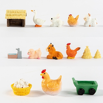Décorations d'affichage de figurines d'animaux en résine, micro paysage décoration de ferme heureuse.